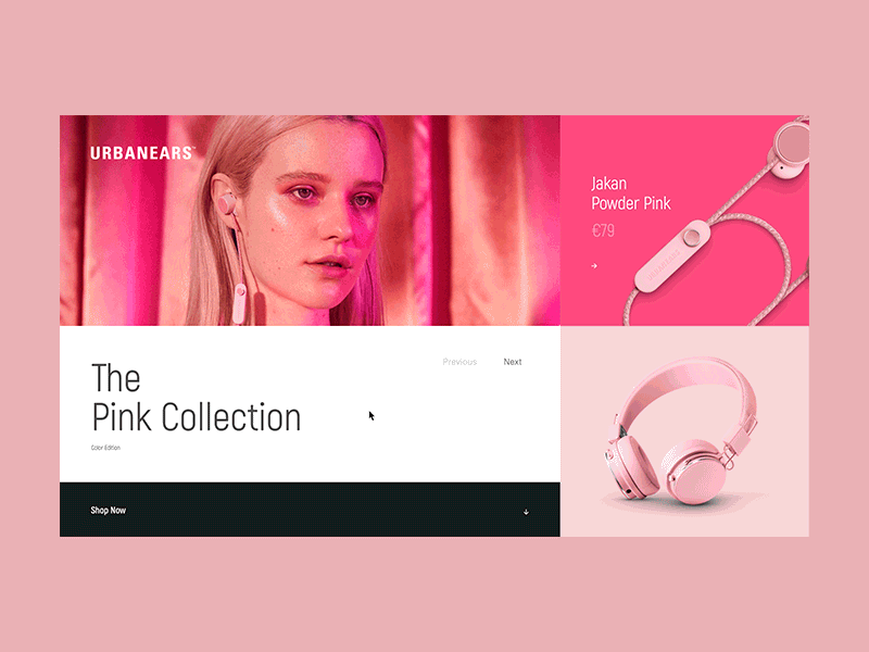 Urbanears — The Pink Collection animation design e commerce grid headphone interaction interface layout minimal motion pink promo typography ui urbanears ux
