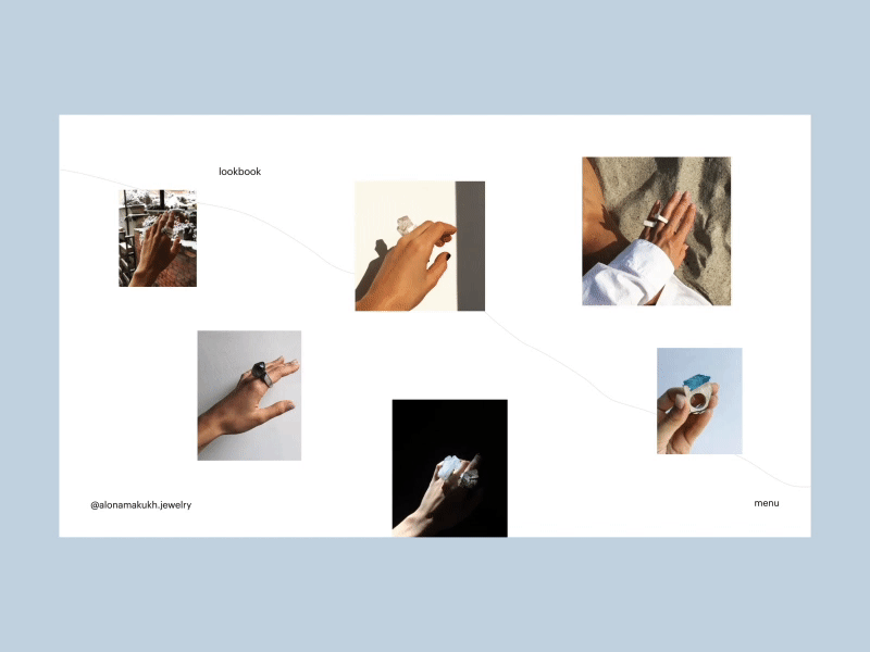 Alona Makukh Jewelry — Lookbook animation art design e commerce fashion grid interaction interface jewelry layout minimal motion pastel colors ui ux web webdesign website