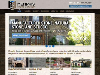 Memphis Stone & Stucco Website Design blue brown stone tan web web design website website design