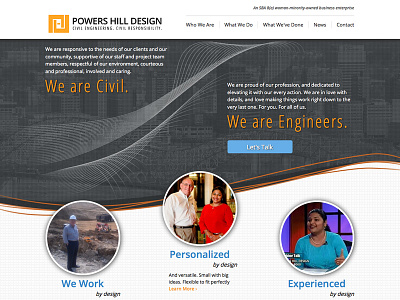 Powers Hill Design Website blue grey orange web web design website website design white