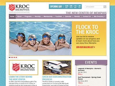 Kroc Center Website Homepage blue homepage web design website yellow