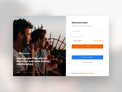 Log In - Tips & Tricks account app desktop form friends log in onboarding orange sign in travel ui ux webdesign