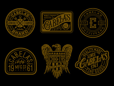 Cabela's Badges badge branding hand drawn hand lettering lettering script texture type typography
