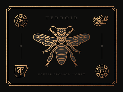 Death Bee badge bee branding coffee identity insect monogram monoline skull