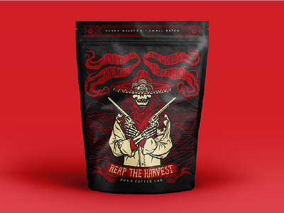 Reaper Pouch bandito coffee gun illustration lettering packaging rose six shooter skull smoke sombrero