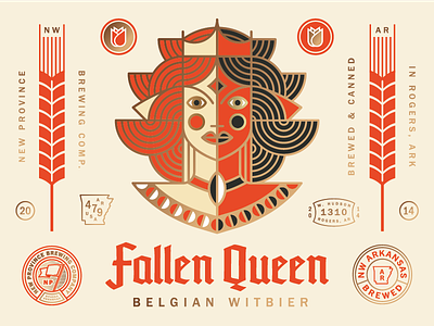 Fallen Queen - New Province Brewing Co. badge beer crown geometric hair illustration lockup monoline packaging queen royalty