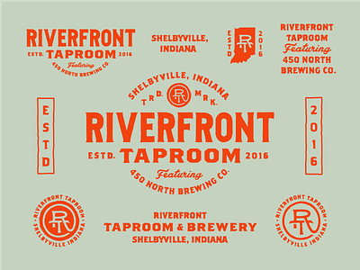 Riverfront Taproom alcohol badge beer branding brewery identity indiana lockup logo monogram taproom wordmark