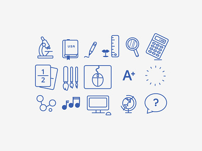 School Icons: wireframe style history icon linework logo math minimal school science