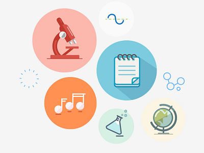 School Icons: Flat UI style flat geography icon logo math minimal music school science ui