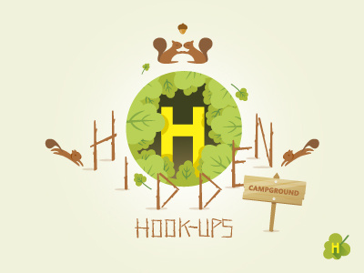 Hidden Hookups logo camp fun icon leaf lettering logo nature outdoors squirrel type