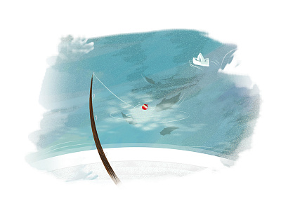 Series of various "windows" 03 boat fish fishing illustration lake outdoors travel trip water