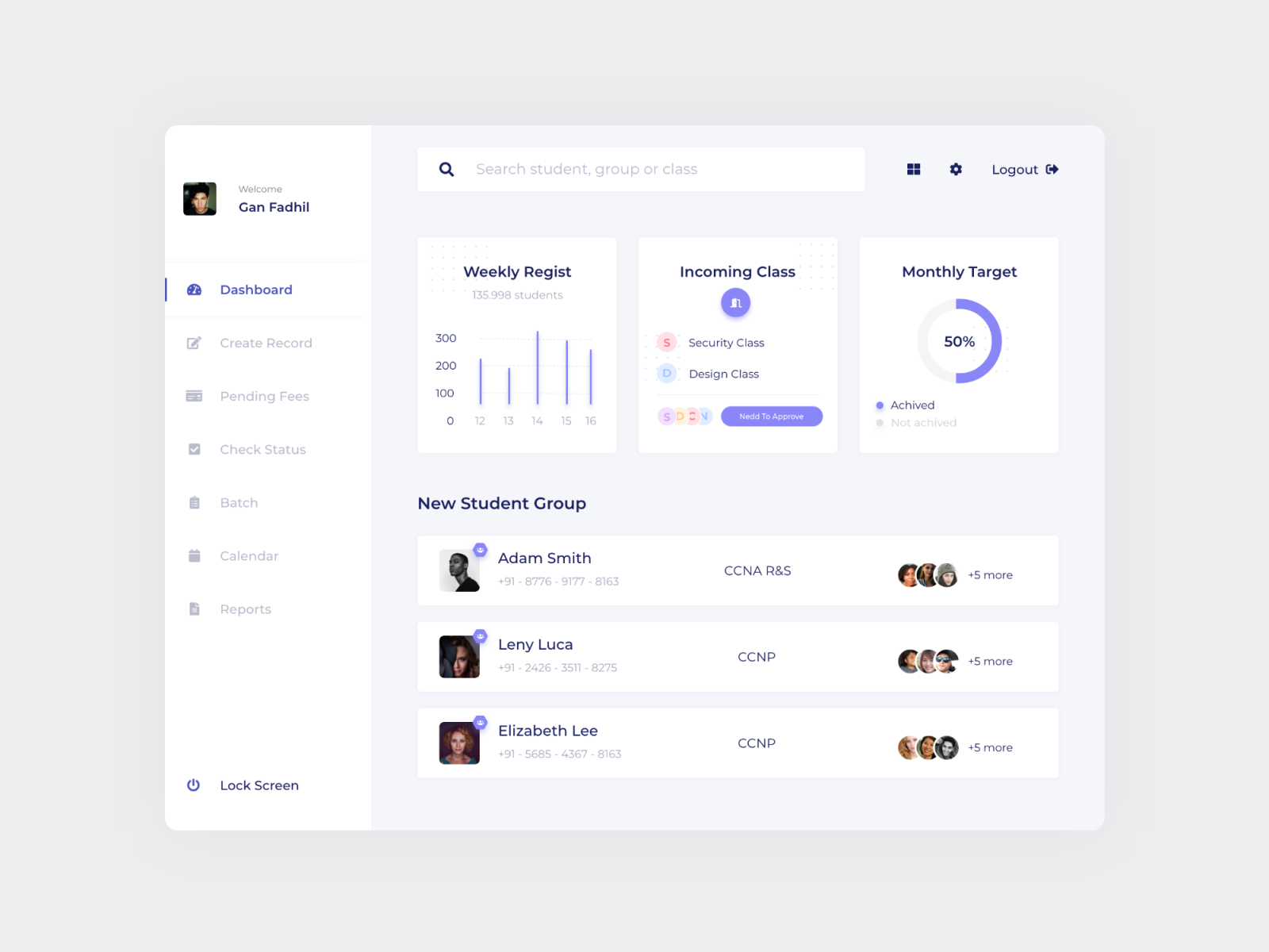 #Project - Online Tutor Dashboard by Gan Fadhil on Dribbble