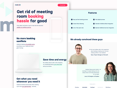 Meebook Landing Page booking tool concept design conference room booking website landing page landing page concept landing page design landing page ui landing pages meeting room website