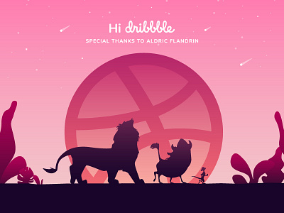 Hi Dribbble! debut film first gradient hello illustration king leaves lion pink shot