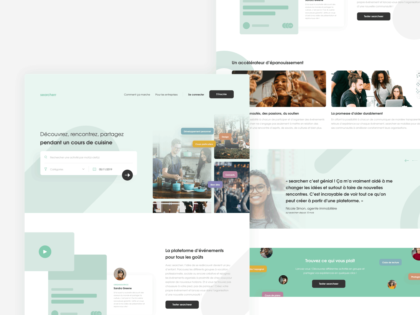 Landing page - Event platform activities animation call to action dailyui dailyui 003 dailyui challenge design event experience graphic interface landing page passion pattern people platform search share ui web