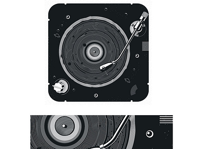 Vintage vinyl record player black and white flat icon illustration lineart music art retro design vector vintage
