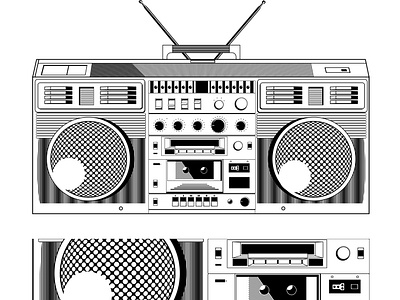 Vintage stereo Sound machine black and white flat icon illustration music art retro design vector vintage