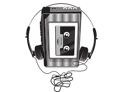 Vintage walkman vector drawing black and white drawing flat icon illustration music art music player retro design vector vintage