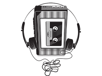 Vintage walkman vector drawing