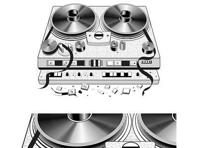 Vintage tape recorder black and white drawing flat illustration music player retro design vector vintage