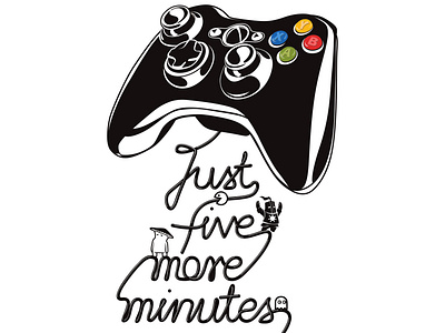 Just five more minutes vector illustration black and white game art gamers illustration pad t shirt illustration vector vectorart