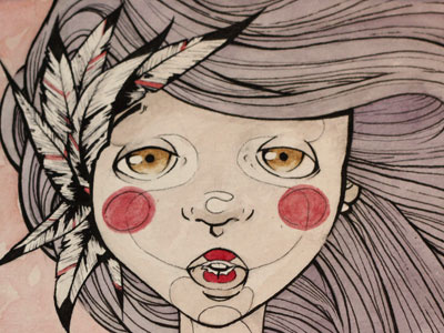 Want drawing feathers girl illustration ink lips portrait watercolor