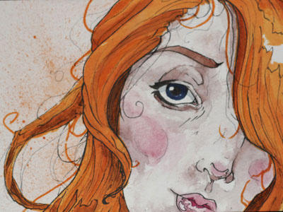 Red drawing girl marker orange painting portrait prismacolor watercolor