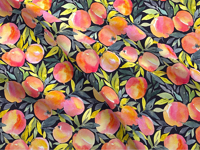 Fragrant peaches design fabric fruit pattern seamless surface textile watercolor