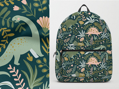 Hello dino! backpack cute design dino dinosaurs green hand drawn natural pattern print sale society6