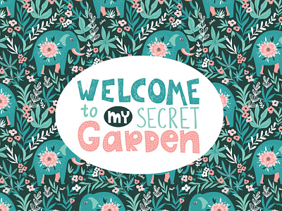 Welcome to my secret garden! animals background design elephant fabric hungryjpeg patterns pillow print tropical vector