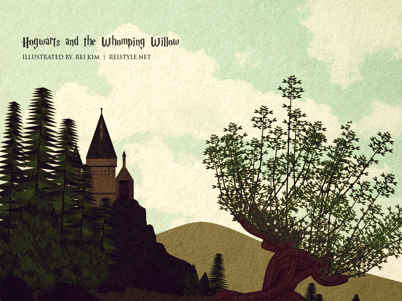 [gif] Hogwarts and the Whomping Willow animation castle harry potter hogwarts illustration willow