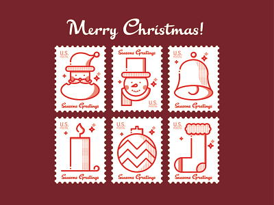 Holiday Stamp Collection happyholidays holidays icons iconset illustration iloveillustration merry xmas merrychristmas red santa