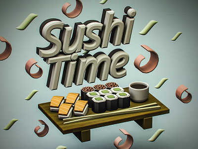 Sushi Time 3d art cartoon design illustration isometric logo typography vectary