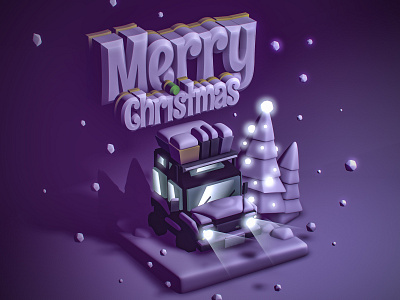 Happy Holidays 3d art card cartoon christmas defender design forrest illustration isometric landrover snow winter