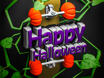 Happy Halloween Ride art cg digital halloween longboard lowpoly pumpkin skate typo