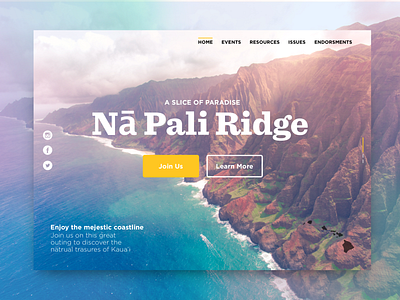 Nā Pali Ridge Event Page colors desktop event event page header hike hiking identity landing page landing page design mountian photo summer tropical typography ui ux website