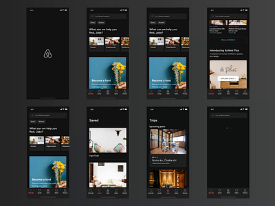 Airbnb Dark Mode airbnb airplane animation dark dark mode dark theme dark ui design explore interaction iphone night night mode travel travel app traveling ui ux