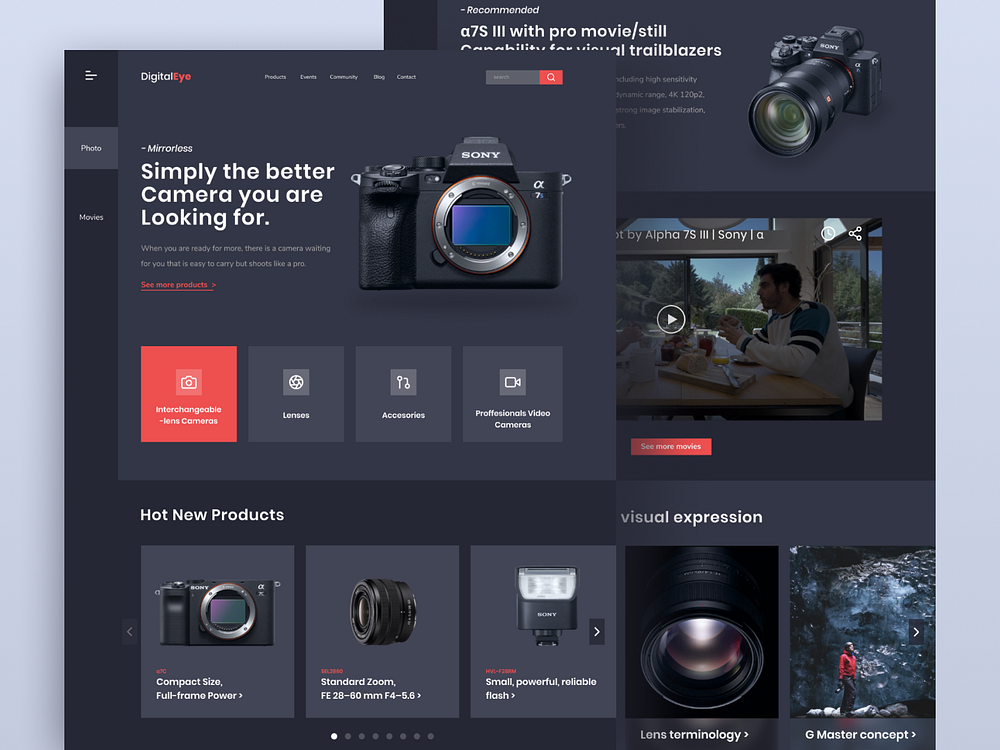 Camera Landing Page UI Design designs, themes, templates and