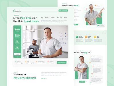 PhysioDry Therapy Care Landing Page clean design clinic doctor green health healthcare homepage landing landingpage medical medicine oww physiotherapist physiotherapy therapy ui uiux web web design website