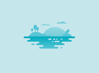 Landscape illustration lake landscape modern nature ocean sea simple teal