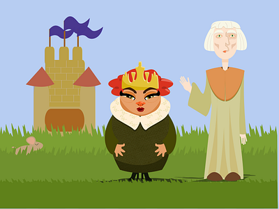 Queen And Minion castle cute fantasy illustration queen vector