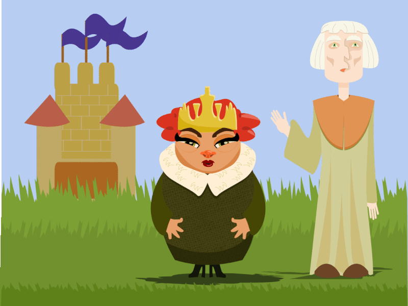 Queen And Minion cartoon castle cute fantasy illustration queen vector