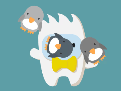 Yeti Juggling Penguins animation cute funny gif penguin yeti