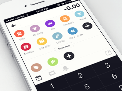 Dollarbird - Add transaction screen app category clean colors finance flat icons iphone money