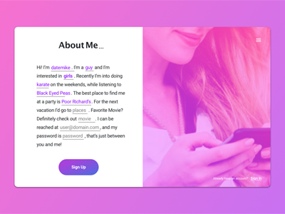 Sign Up 300x400 dailyui dating onboarding sign up modal web