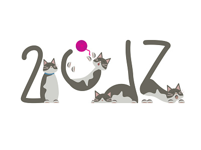 DAY 61: New Year 100days 100daysofillustration 2016 2017 cats day 61 happy new year illustration meow new year tail yarn