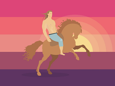 DAY 67: Fabio riding a horse on a beach at sunset 100 days of illustration beach birthday challenge day 67 fabio horse illustration request sky sunset