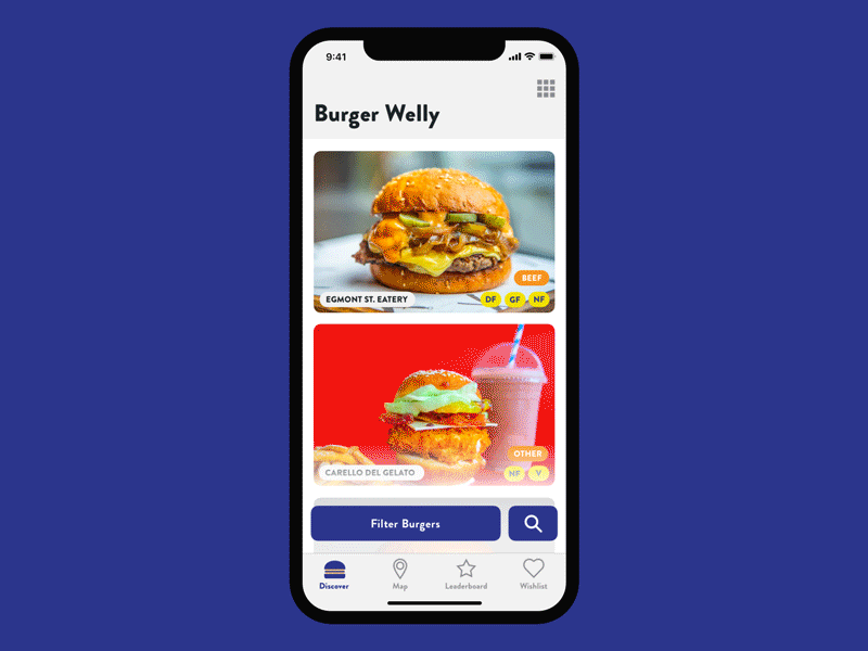 Burger Wellington • List Parallax Scroll burger burger menu burgers concept interface ios list mobile motion parallax scroll ui wellington woap