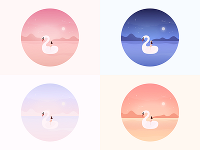 Swan color colorful design illustrator moon moonlight night sketch
