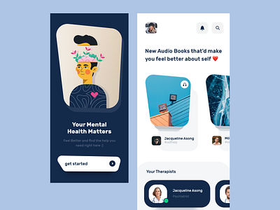 Mental Health Awareness and Help - Mobile Screens appointment appointment booking blue design doctor doctor app health health app health care healthcare healthy ios mental mentalhealth mobile app mobile app design product design therapy ui